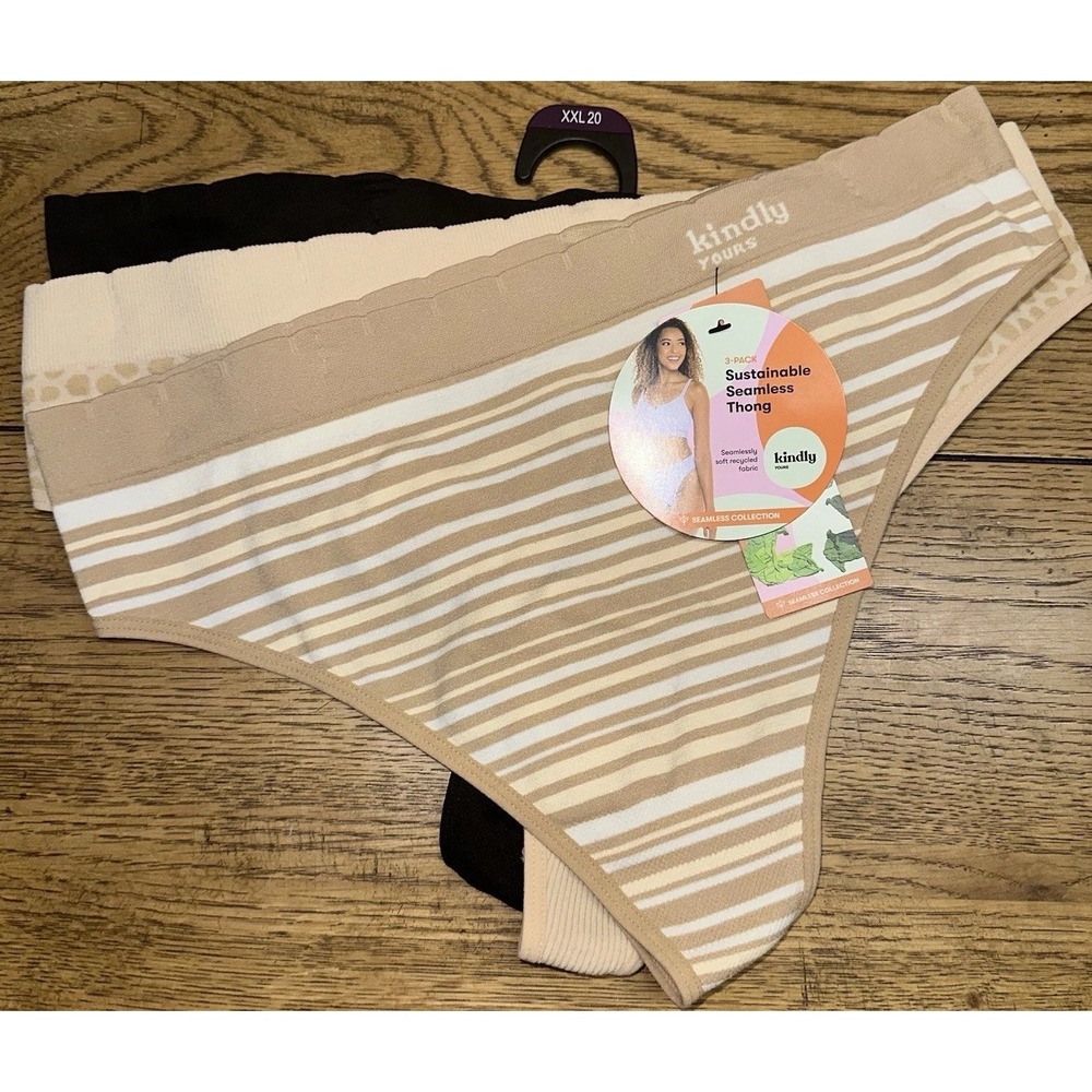 Kindly Yours Thong Underwear Seamless 3-Pack Lot Tan New Women's 2X XXL (20) NWT